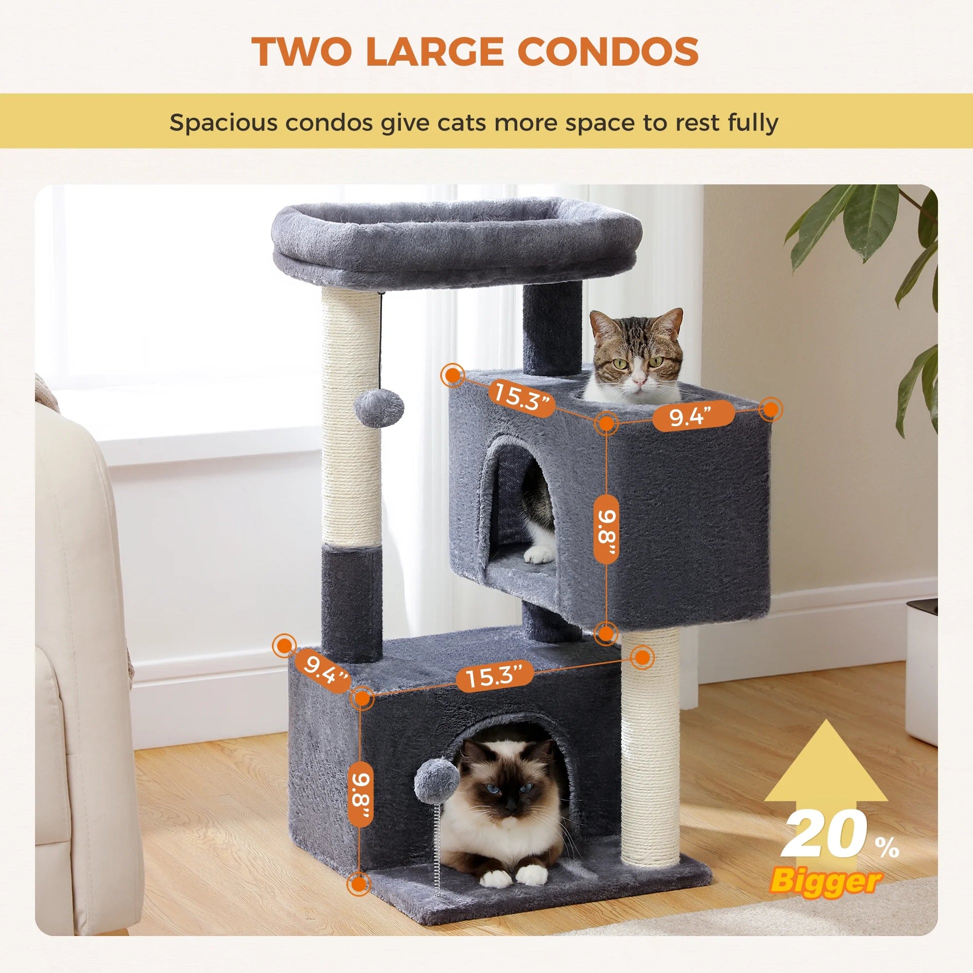 31.5" Modern Cat Tree Tower with Dual Large Condos for Kitten ‹¬? Medium Size Cat Dark Gray