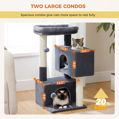 31.5" Modern Cat Tree Tower with Dual Large Condos for Kitten ‹¬? Medium Size Cat Dark Gray
