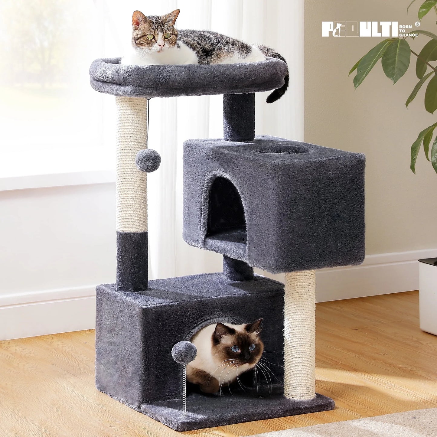 31.5" Modern Cat Tree Tower with Dual Large Condos for Kitten ‹¬? Medium Size Cat Dark Gray