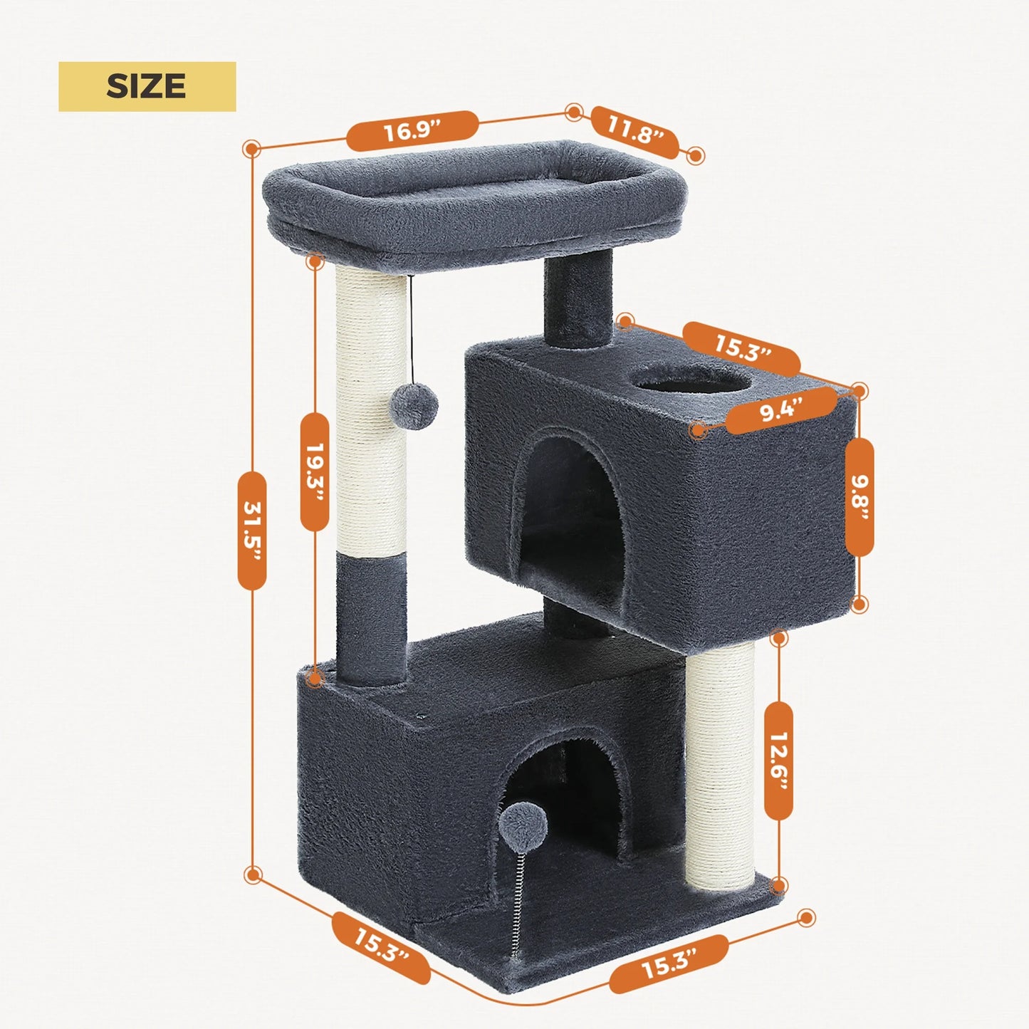 31.5" Modern Cat Tree Tower with Dual Large Condos for Kitten ‹¬? Medium Size Cat Dark Gray