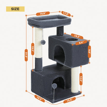 31.5" Modern Cat Tree Tower with Dual Large Condos for Kitten ‹¬? Medium Size Cat Dark Gray