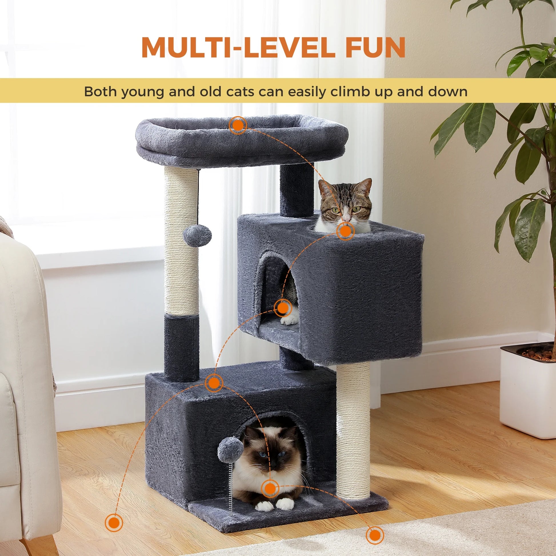 31.5" Modern Cat Tree Tower with Dual Large Condos for Kitten ‹¬? Medium Size Cat Dark Gray