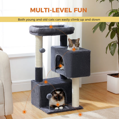 31.5" Modern Cat Tree Tower with Dual Large Condos for Kitten ‹¬? Medium Size Cat Dark Gray
