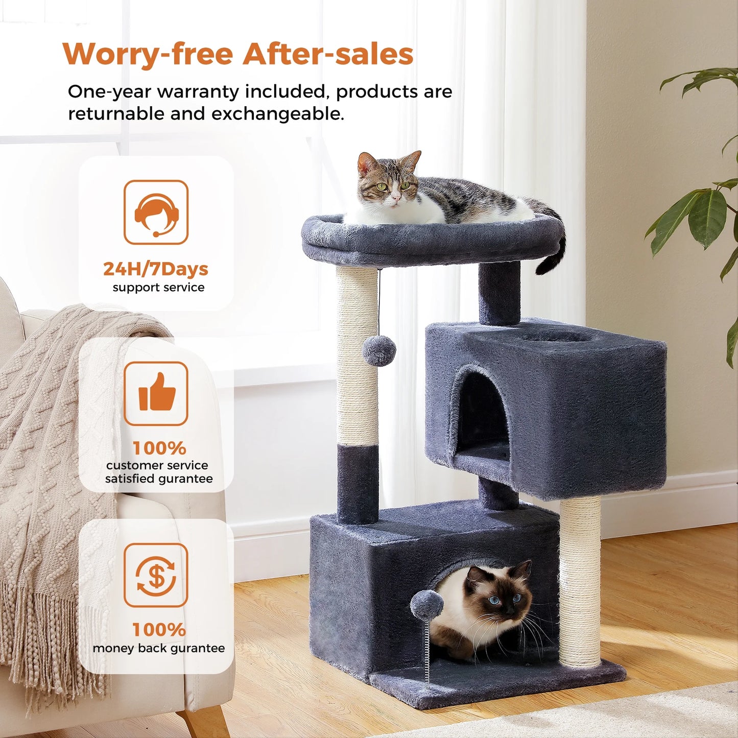31.5" Modern Cat Tree Tower with Dual Large Condos for Kitten ‹¬? Medium Size Cat Dark Gray